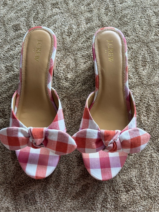 J. Crew Shoes - J. Crew Pink & Coral Gingham Knot Mules